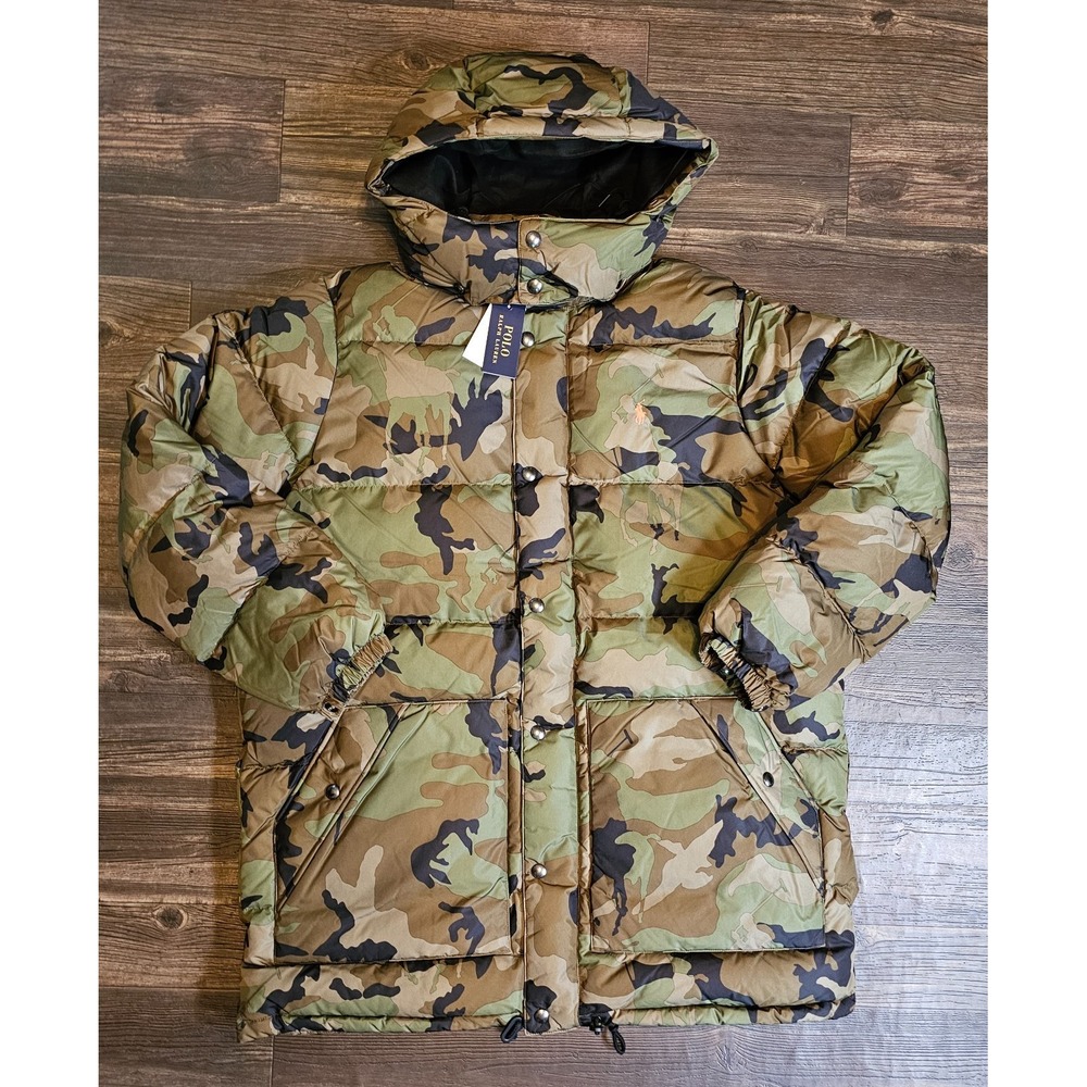 Polo Ralph Lauren Jacket Mens XLT Camo Down Puffer Hooded Winter Ski Coat